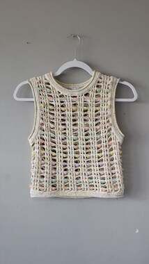 Zara Beaded Crochet Knit Top with Colorful Flower Beads Size S